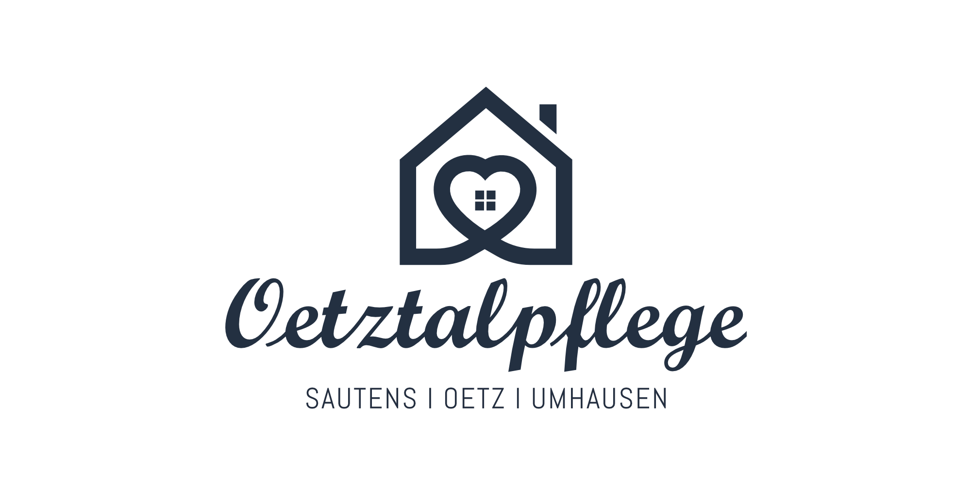 Logo von Oetztalpflege mit Haus- und Herzsymbol, darunter die Orte Sautens, Oetz und Umhausen.
