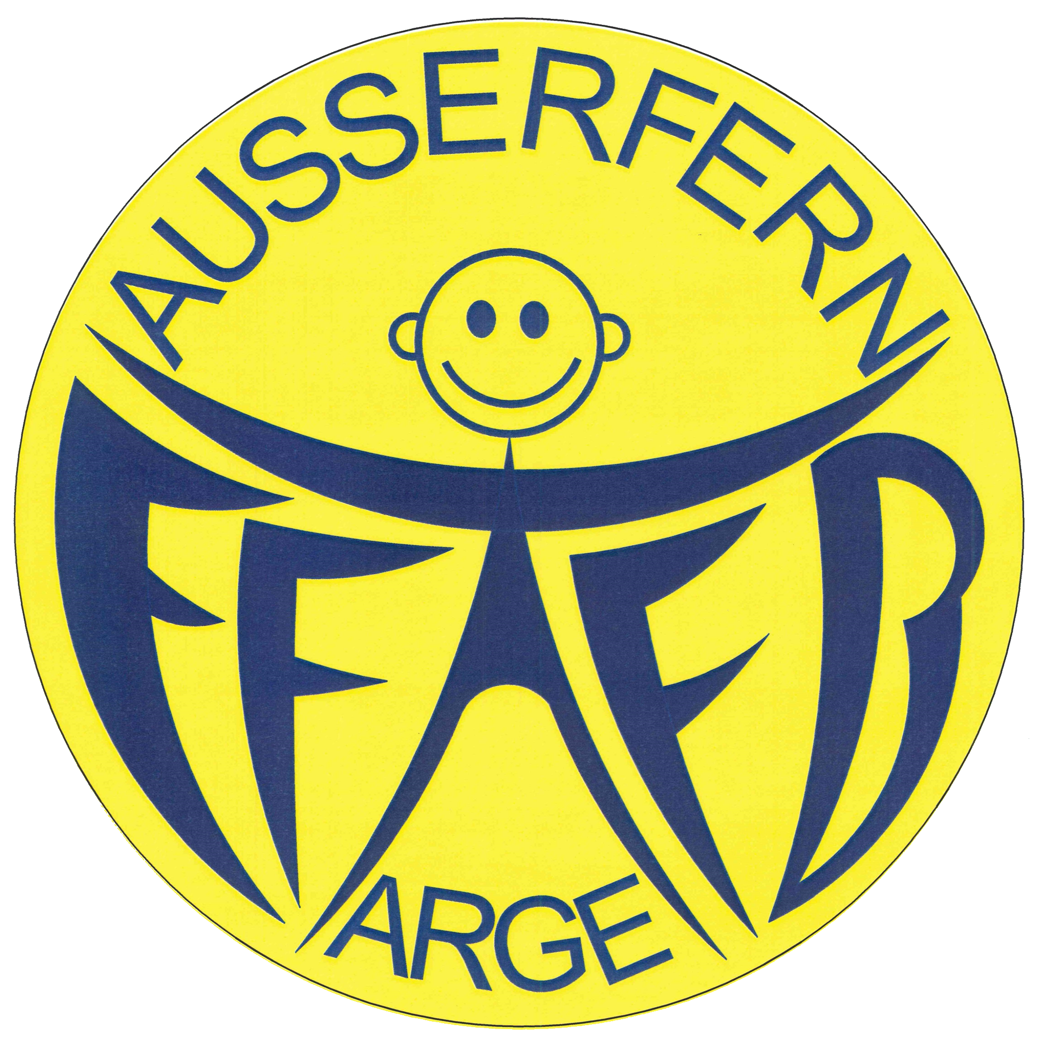 Logo der Ausserfern Arge in gelb-blau mit einem lächelnden Gesicht und stilisierten Buchstaben.