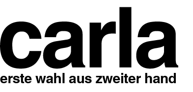 Logo mit dem Text "carla" und dem Zusatz "erste wahl aus zweiter hand". Modern und klar gestaltet.