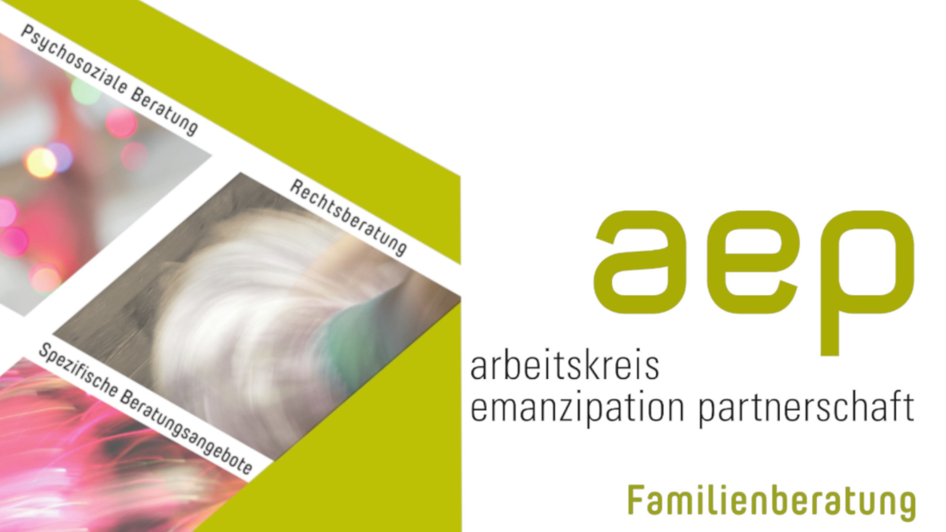 Logo des AEP mit Informationen zu Beratungsangeboten in Psychosozialer, Rechts- und Familienberatung.