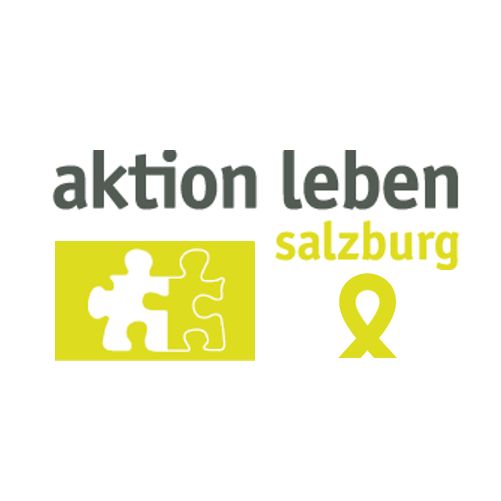 Logo von Aktion Leben Salzburg, mit Puzzlestück und gelbem Band.