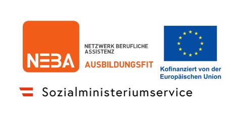 Logo des NEBA mit den Worten "Netzwerk berufliche Assistenz" und "Ausbildungsfit" in orange und grau.
