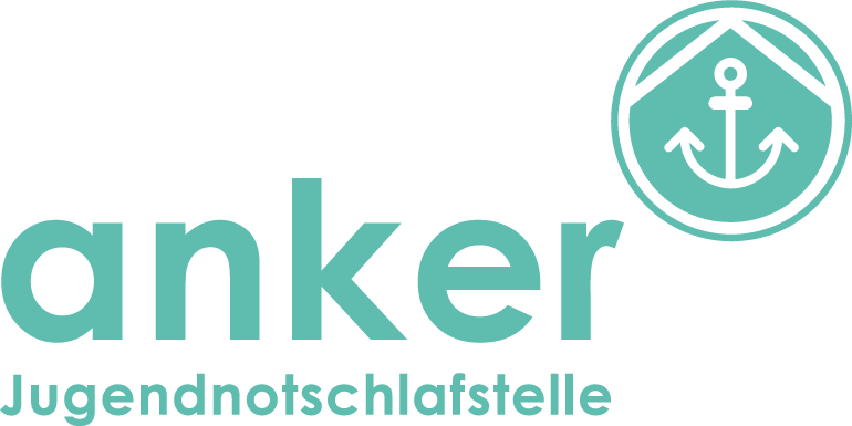 Ein stilisiertes Symbol mit einem Anker und einem Haus, umgeben von einem runden, hellblauen Rahmen.