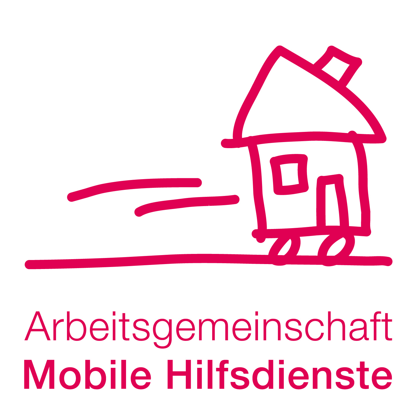 Logo der Arbeitsgemeinschaft Mobile Hilfsdienste mit stilisierter, roter Hauszeichnung und Schriftzug darunter.