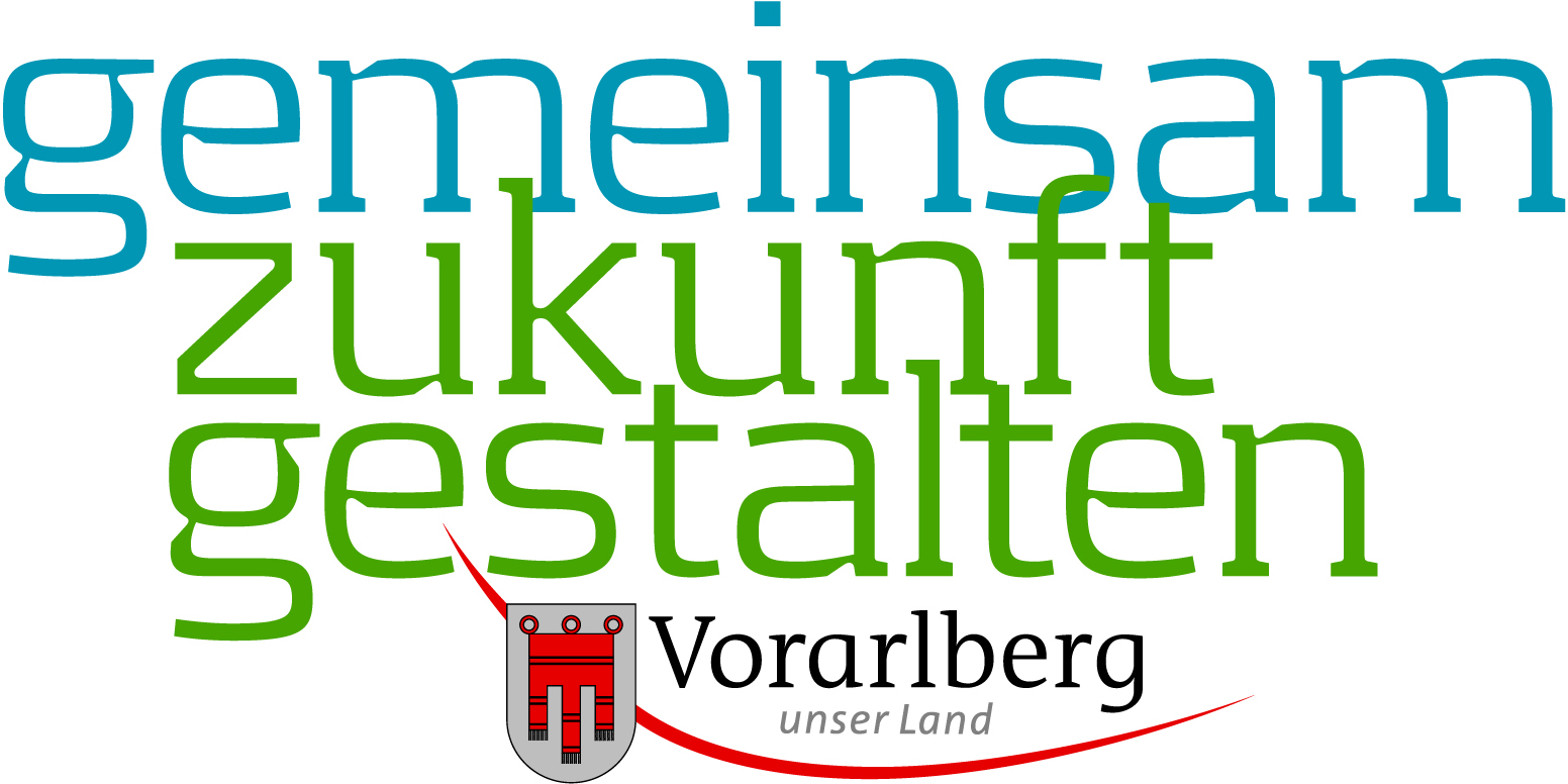 Logo mit dem Schriftzug „gemeinsam zukunft gestalten“ und dem Wappen von Vorarlberg.