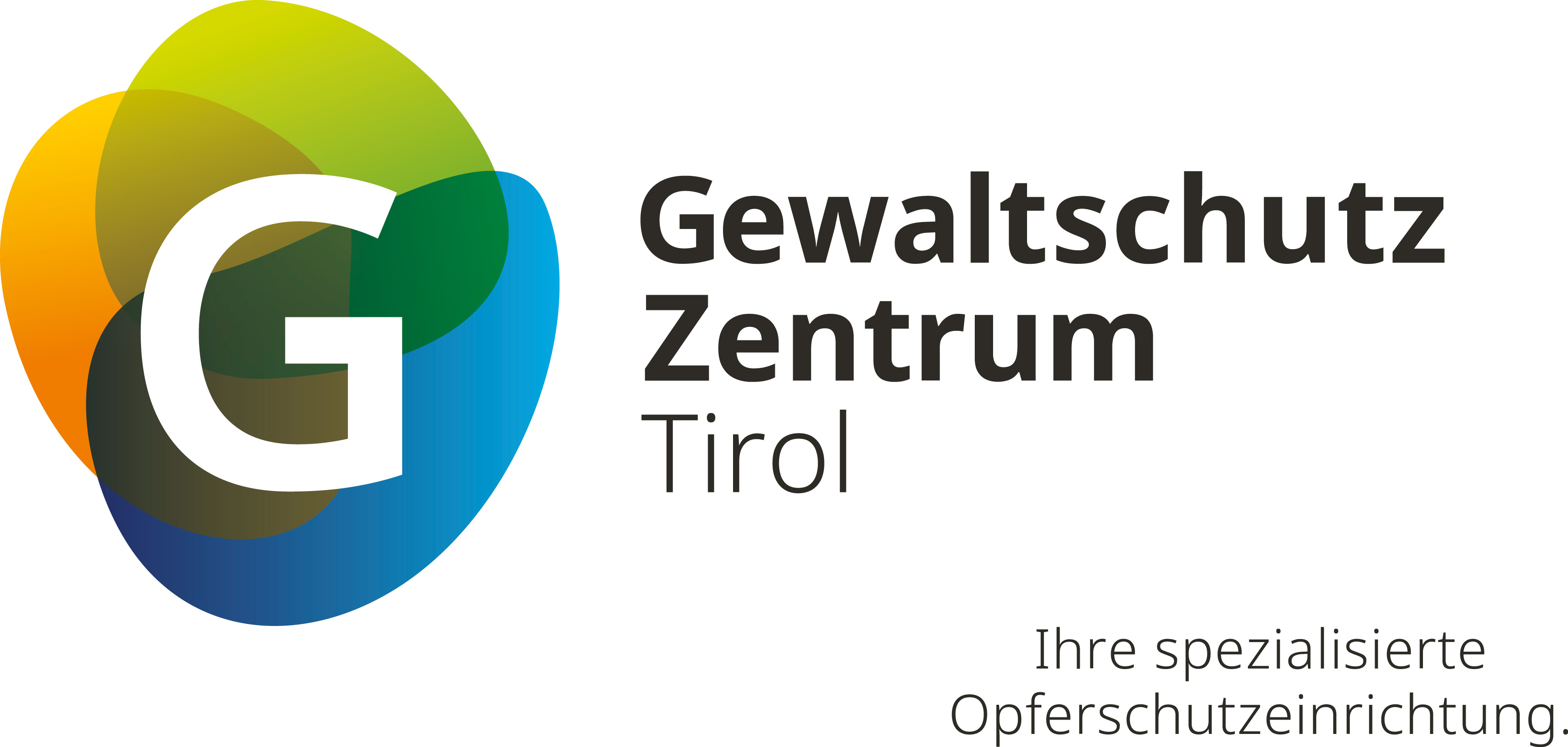 "Tirol Şiddet Koruma Merkezi'nin logosu ile "Uzmanlaşmış Mağdur Koruma Kuruluşunuz" sloganı."