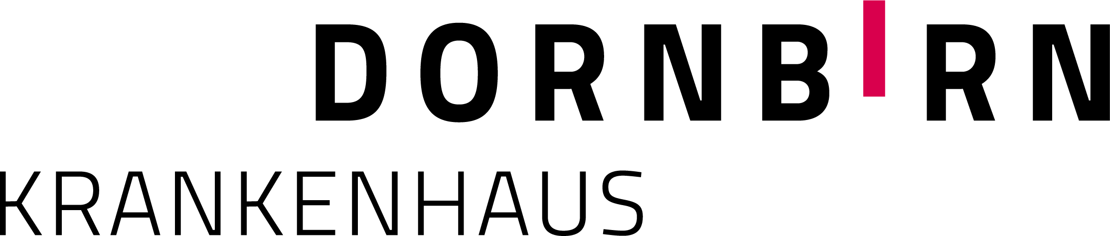 Logo des Dornbirn Krankenhauses mit dem Schriftzug "DORNBI RN KRANKENHAUS" in modernem Design.
