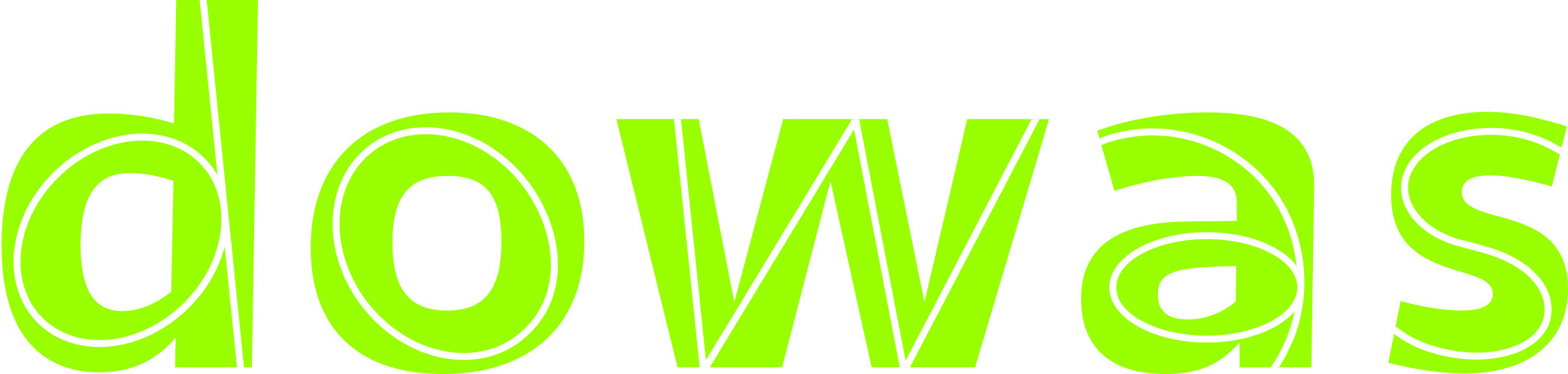 Logo mit dem Schriftzug "dowas" in modernen, geschwungenen Buchstaben in leuchtendem Grün.