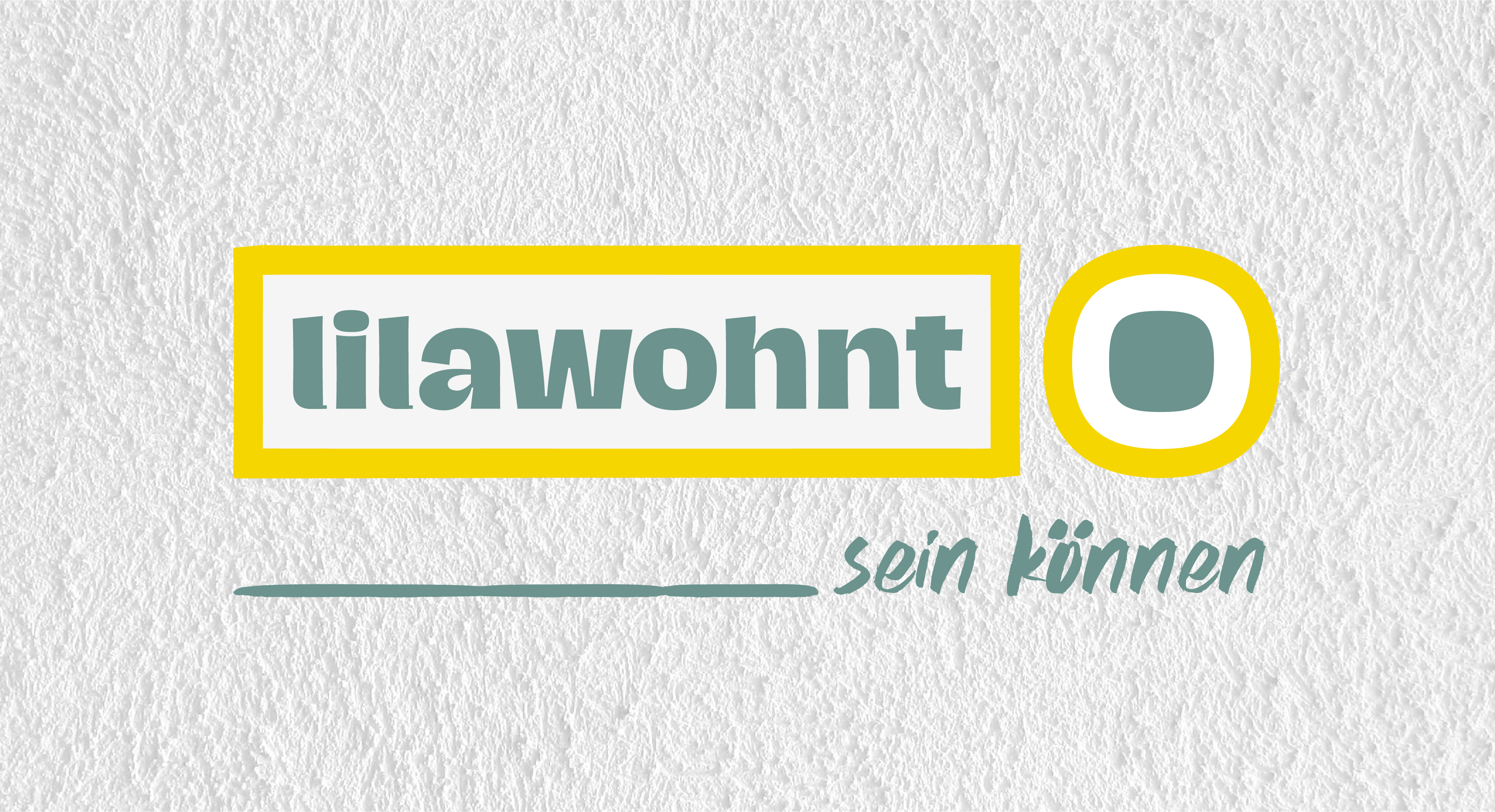 Logo mit dem Text "lilawohnt" und dem Slogan "sein können" auf strukturierter, hellgrauer Hintergrund.