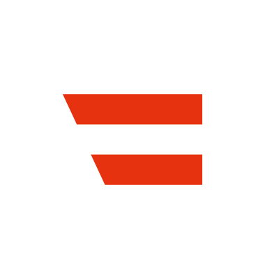 Rotes minimalistisches Logo mit geometrischen Formen in Form von parallelen Linien und Tüten.