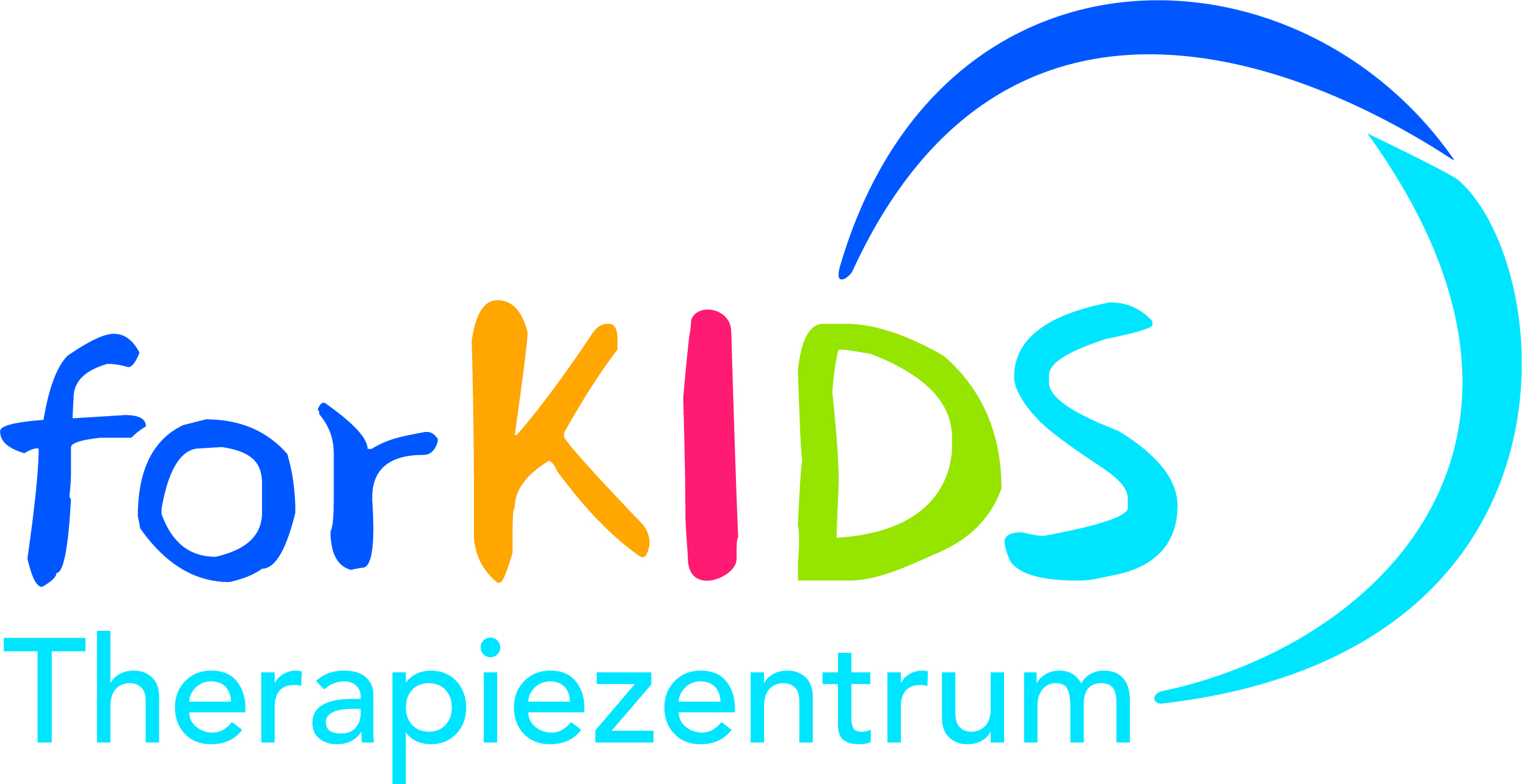 Logo von "forKIDS Therapiezentrum" in bunten Buchstaben mit einem stilisierten blauen Schwung.