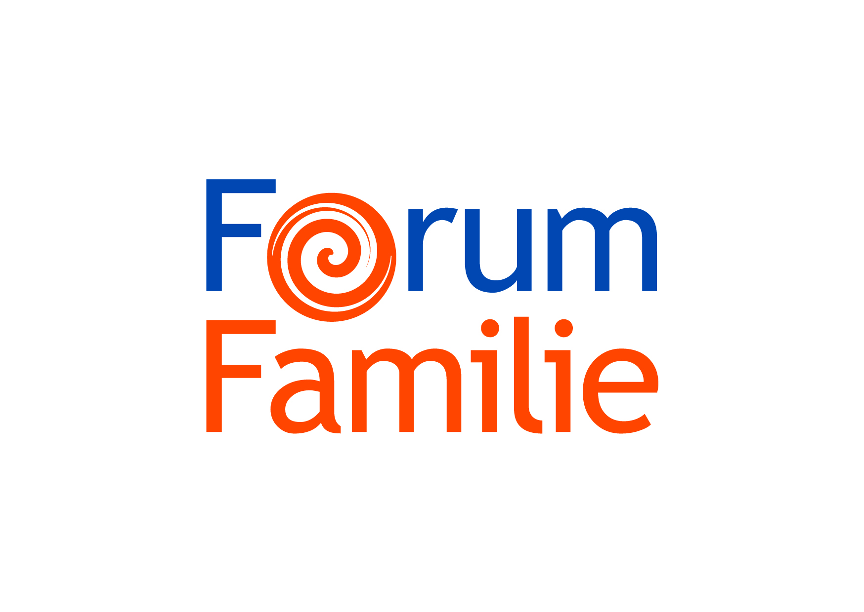 Logo von Forum Familie mit bunten Texten in Blau und Orange, ergänzt durch ein spiralförmiges Symbol.
