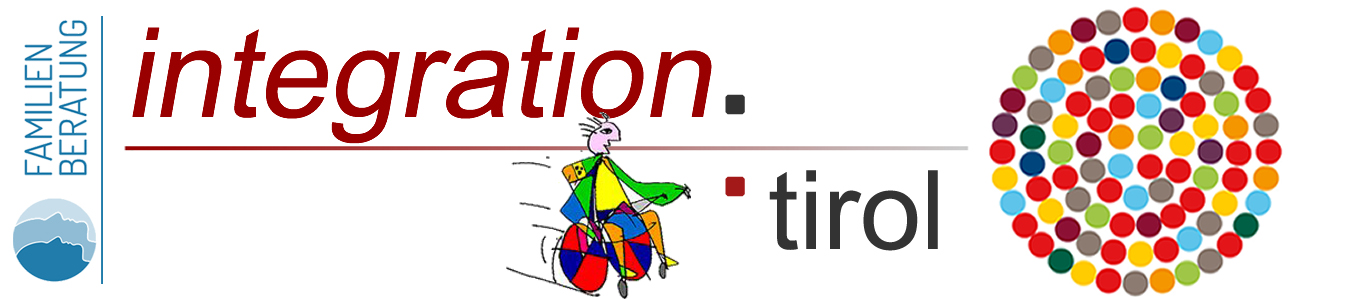Logo von "Integration Tirol" mit farbenfrohem Symbol und stilisierter Figur im Rollstuhl.