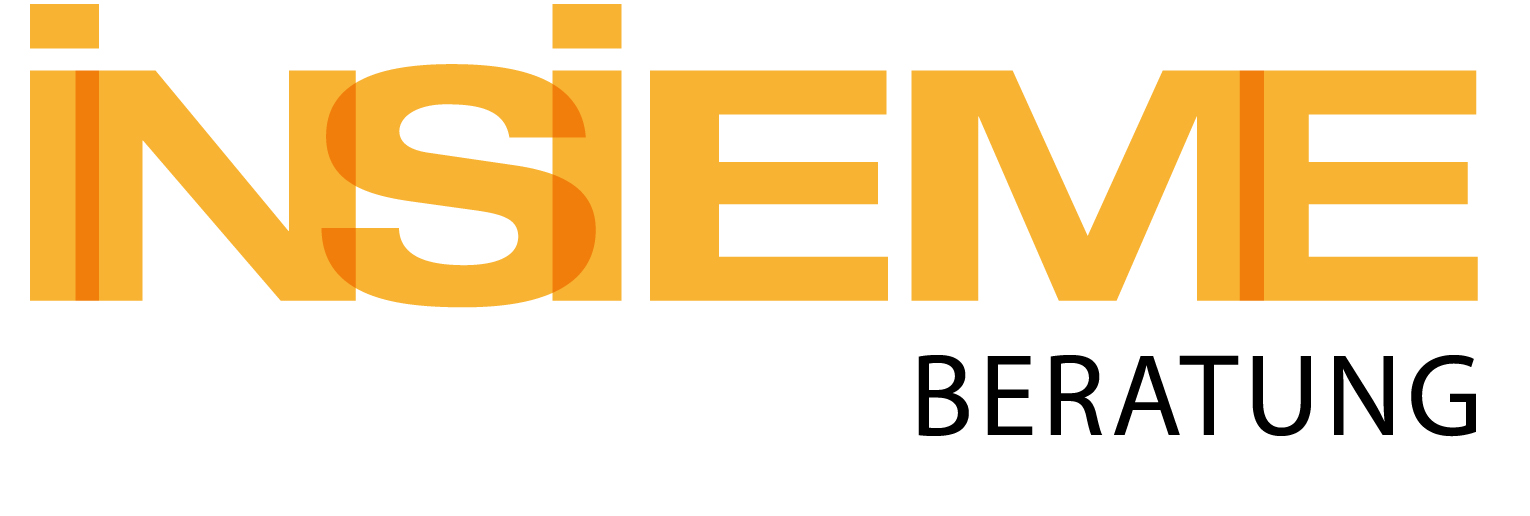 Logo der Firma "INSIEME BERATUNG" in orange und schwarz, betont auf Beratung und Zusammenarbeit.