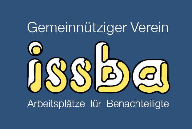 Logo eines gemeinnützigen Vereins mit dem Text "issba" und dem Slogan "Arbeitsplätze für Benachteiligte".