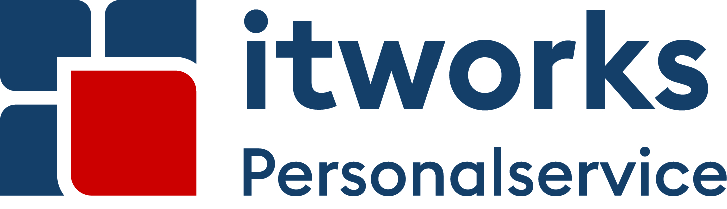 Logo der Firma itworks Personalservice mit einem rot-blauen Design und moderner Schriftart.