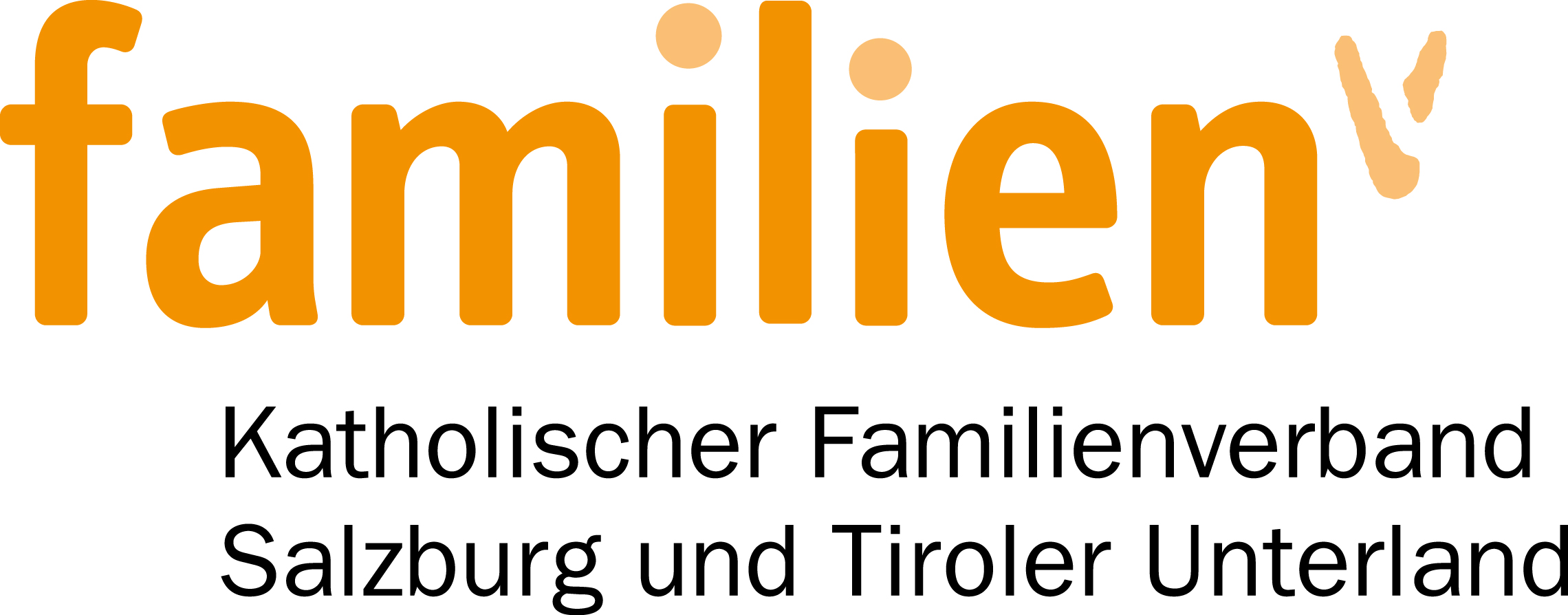 Logo des Katholischen Familienverbands Salzburg und Tiroler Unterland, betont das Wort "familien" in orange.
