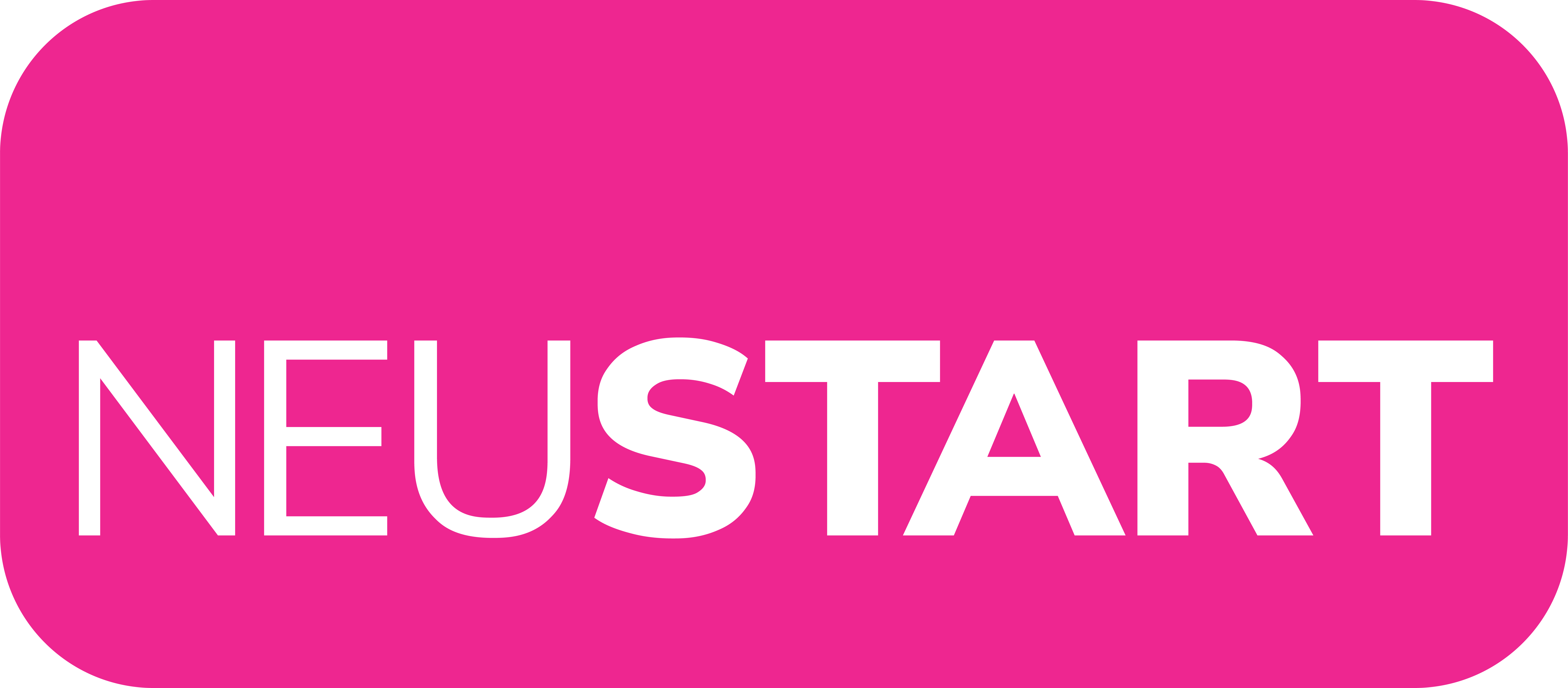 Logo in leuchtendem Pink mit dem Schriftzug „NEUSTART“ in Weiß.