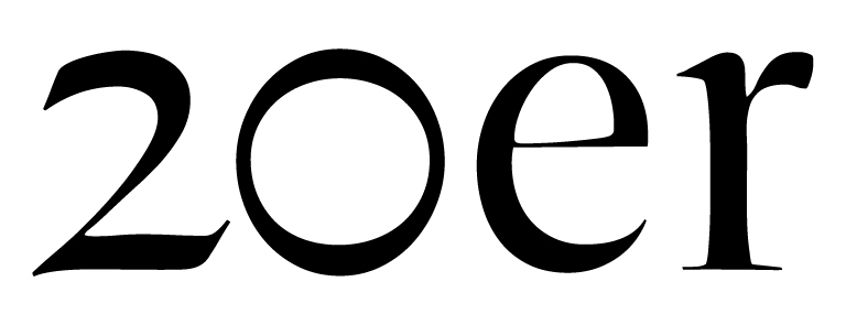 Schwarz-weiße Grafik mit der Zahl "20" und den Buchstaben "er" in unterschiedlichen Schriftarten. (c) by 20er - Die Tiroler Straßenzeitung 2020