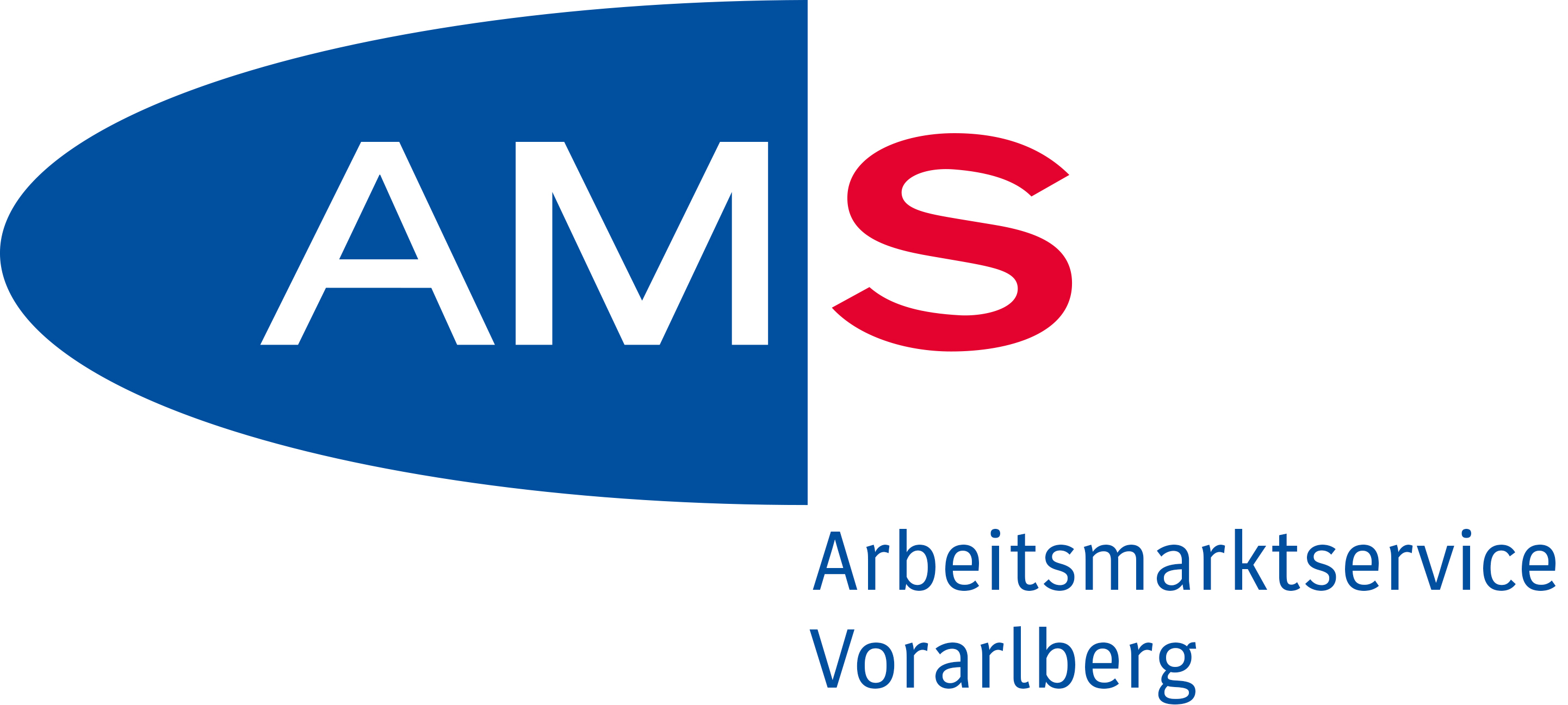 Logo des AMS (Arbeitsmarktservice) Vorarlberg in blau und rot.