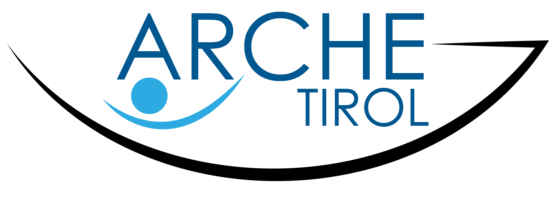 Logo der Arche Tirol, bestehend aus dem Schriftzug und einem grafischen Element in Blau und Schwarz.