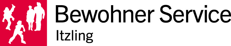 Logo des Bewohner Service Itzling mit menschlichen Silhouetten und dem Schriftzug "Bewohner Service Itzling".