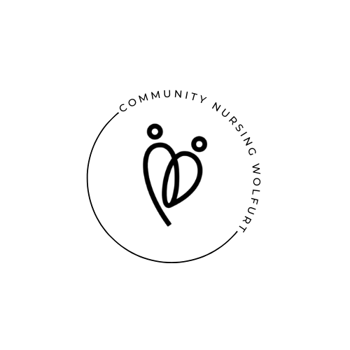 Logo von Community Nursing Wolfurt, zeigt zwei stilisierte Figuren in Herzform.