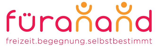 Logo von "füränand", Thema: Freizeit und selbstbestimmte Begegnungen, mit bunten Symbolen von Menschen.