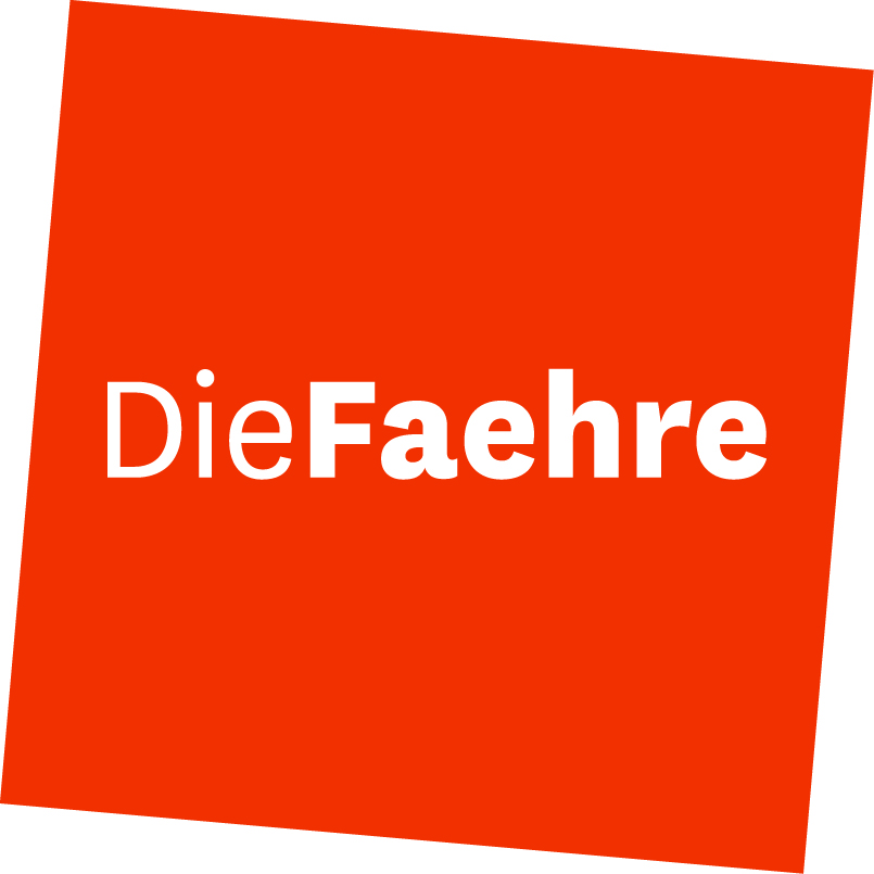 Logo mit dem Schriftzug „Die Fähre“ auf orangefarbenem Hintergrund.