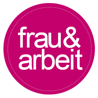 Logo mit dem Schriftzug "frau &arbeit" auf pinkem Hintergrund.