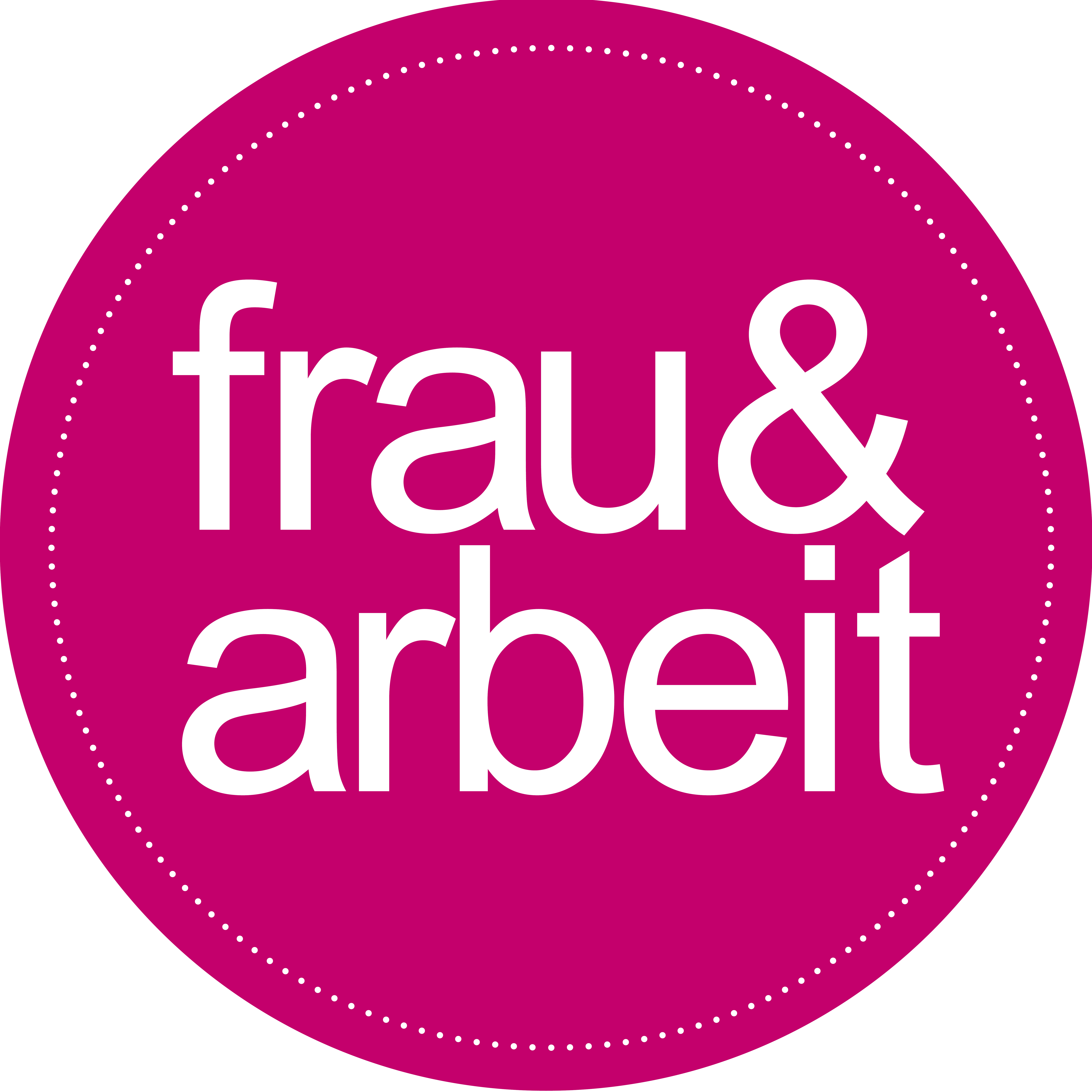 Logo von "frau & arbeit" in pink mit weißer Schrift.
