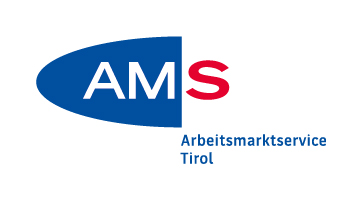 Logo des AMS (Arbeitsmarktservice) Tirol, bestehend aus blauen und roten Elementen mit Schriftzug.