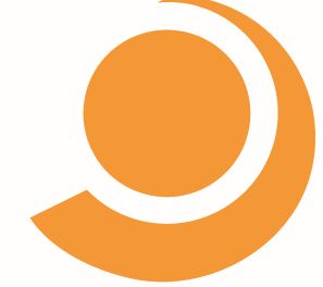 Orangenes Logo mit einem großen Kreis und einem weißen Halbkreis, der den oberen Teil des Kreises umschließt.