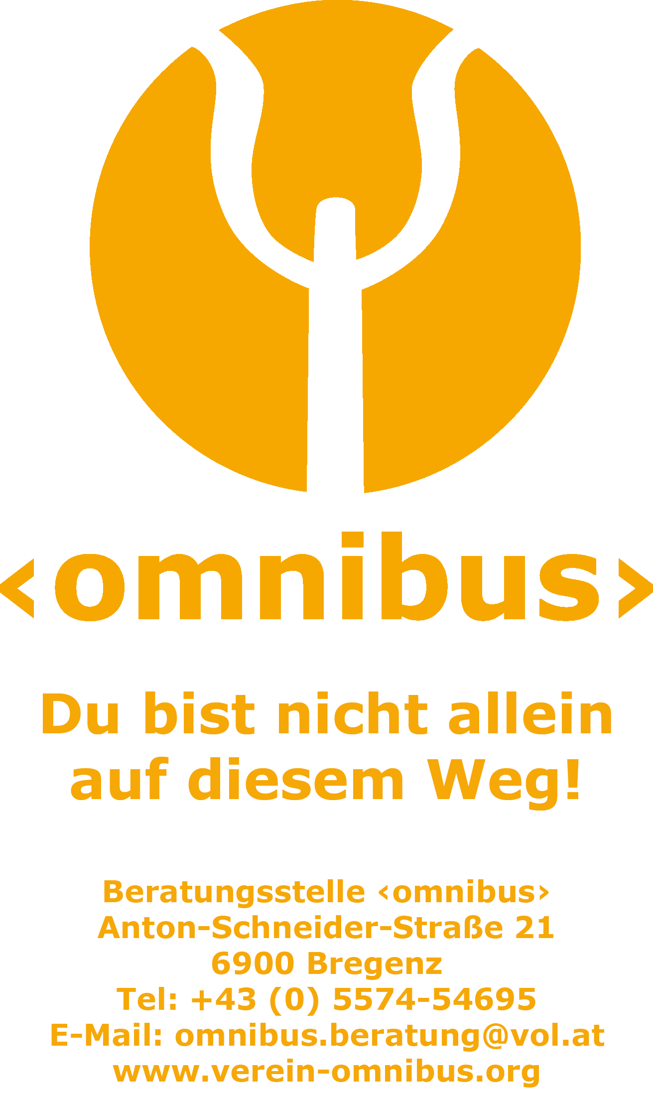 Logo von <omnibus> mit der Botschaft: "Du bist nicht allein auf diesem Weg!" und Kontaktdaten der Beratungsstelle.