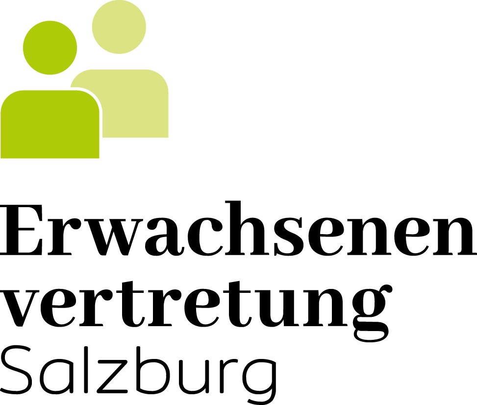 "Az Salzburgi Felnőttképviselet logója stilizált figurákkal és a 'Felnőttképviselet Salzburg' felirattal."