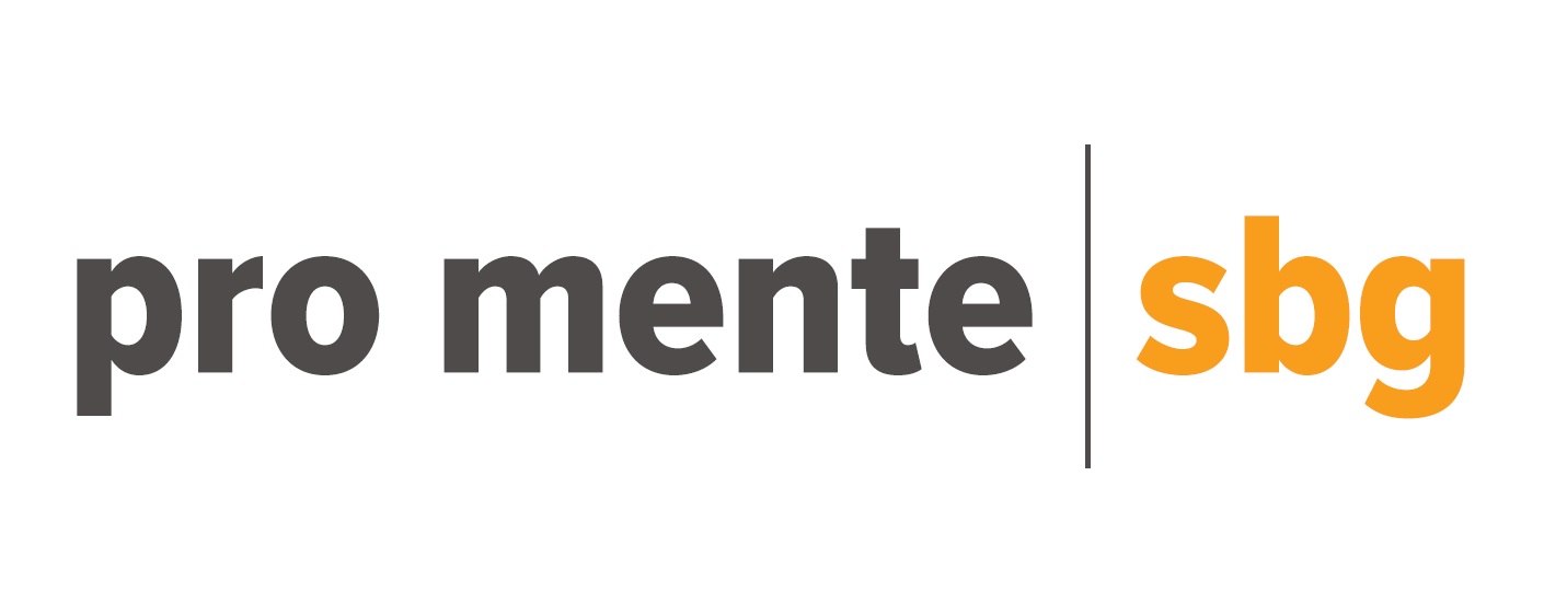 Logo von pro mente sbg mit den Wörtern "pro mente" in Grau und "sbg" in Orange.