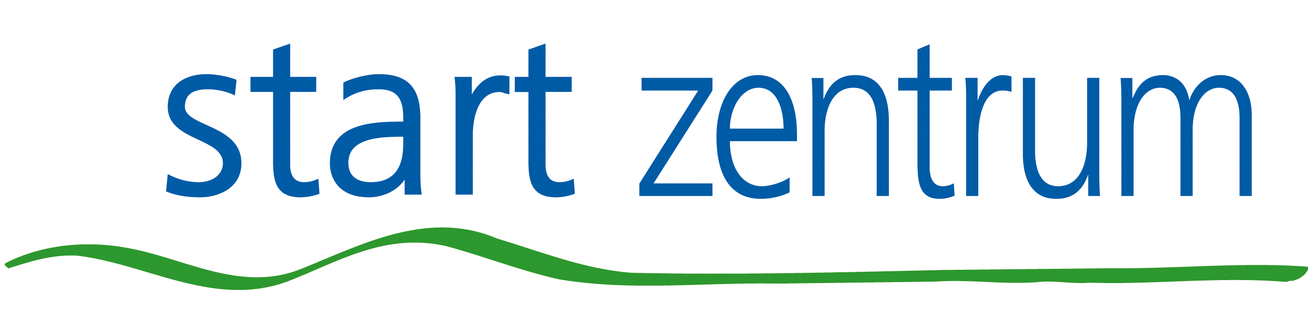 Logo des Startzentrums mit blauem Schriftzug und einer grünen Welle darunter.