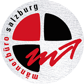 Logo der Managementbüro Salzburg mit farbigen Segmenten in Schwarz, Rot und Weiß sowie einem roten Pfeil.
