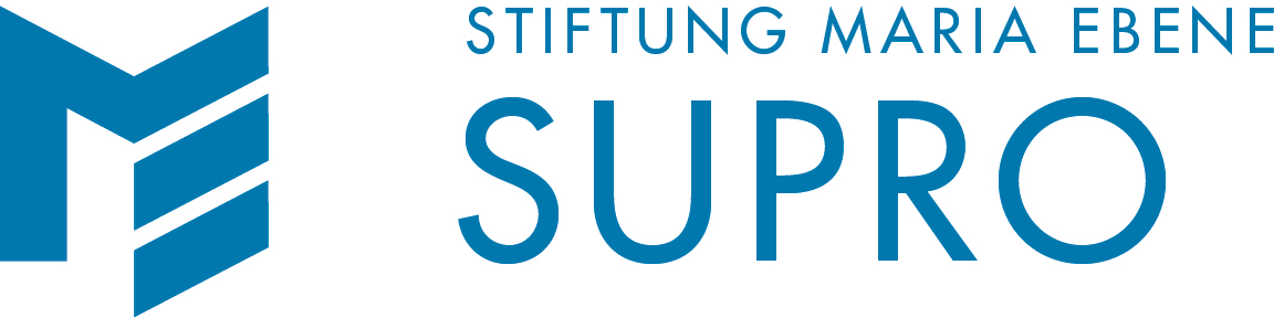 Logo der Stiftung Maria Ebene mit dem Wort "SUPRO" in blauer Schrift.