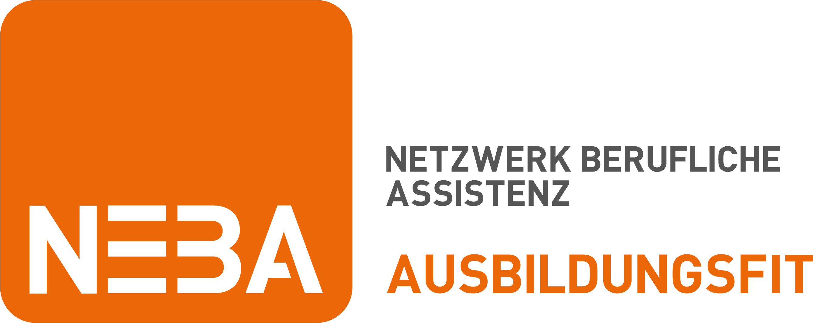 Logo der NEBA (Netzwerk Berufliche Assistenz) mit dem Slogan "Ausbildungsfit" in orange und schwarz.