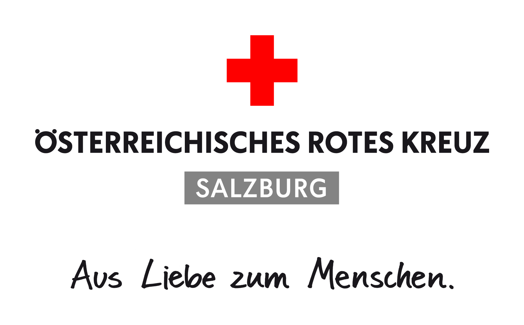 Logo des Österreichischen Roten Kreuzes mit dem Slogan „Aus Liebe zum Menschen“ und dem Standort Salzburg.