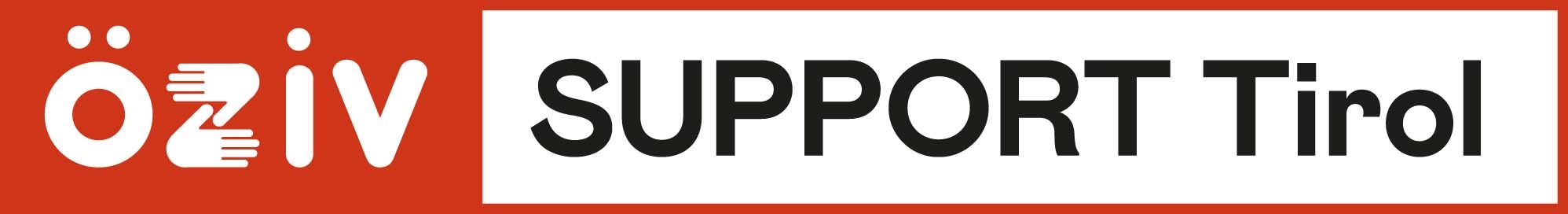 "Logo of ÖZIV with the text 'SUPPORT Tirol' in bold letters on a red background."