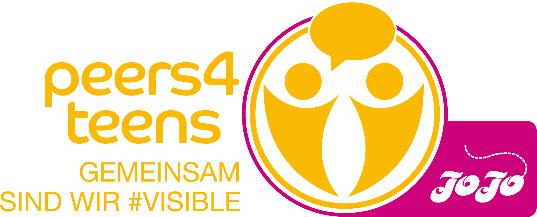 Logo mit Text: "peers4teens - Gemeinsam sind wir #VISIBLE" und einem abgebildeten Symbol von zwei stilisierten Personen.