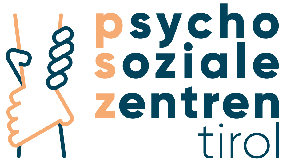 Logo der psychosozialen Zentren Tirol mit stilisierten Händen und dem Schriftzug "psz psychosoziale zentren tirol".