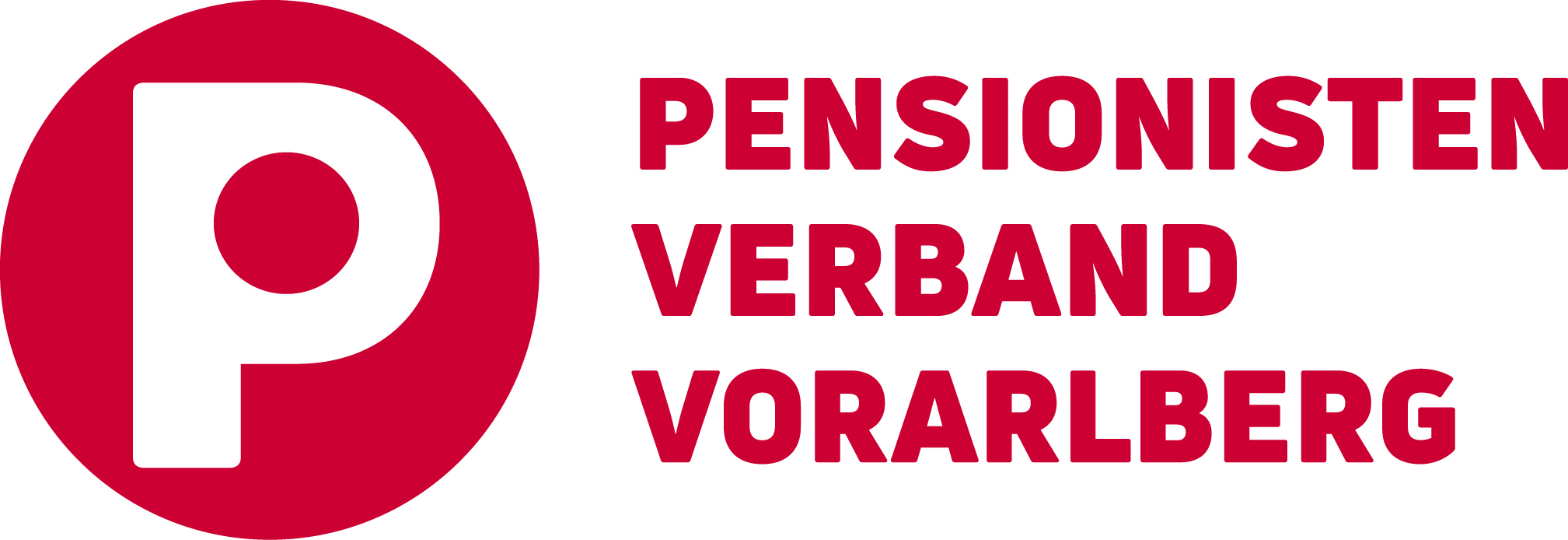 Logo des Pensionistenverbandes Vorarlberg mit rotem P und Schriftzug in rot auf hellem Hintergrund.