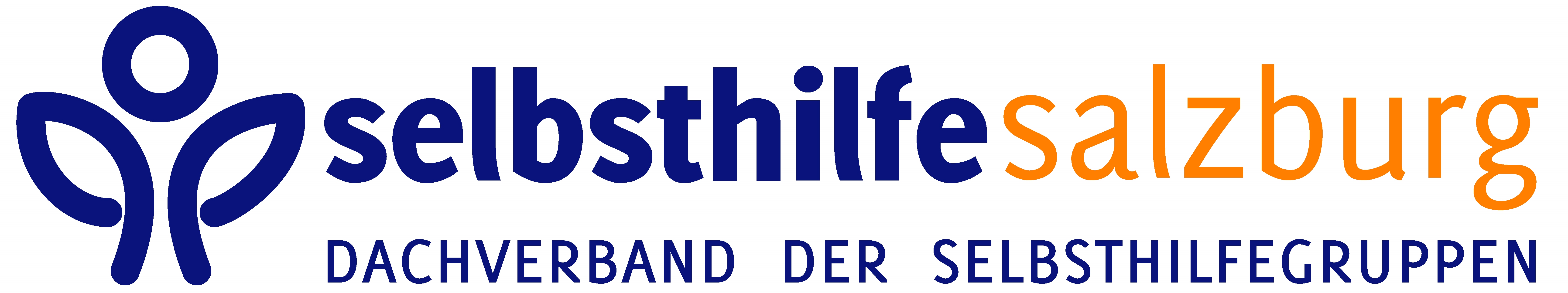 Logo von Selbsthilfe Salzburg, Dachverband der Selbsthilfegruppen. Farben: Blau und Orange.