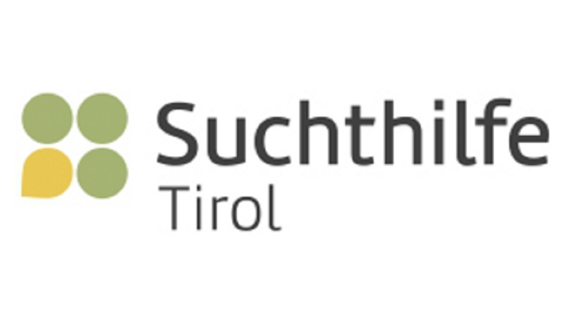 Logo der Suchthilfe Tirol mit grünen und gelben Elementen. Fokus auf Unterstützung und Prävention.