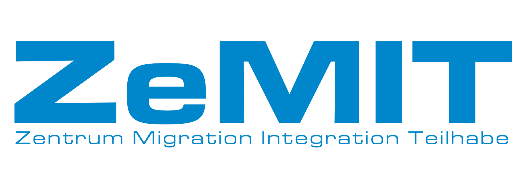 Logo von ZeMiT: Zentrum für Migration, Integration und Teilhabe in blauer Schrift auf schwarzem Hintergrund. ZeMIT