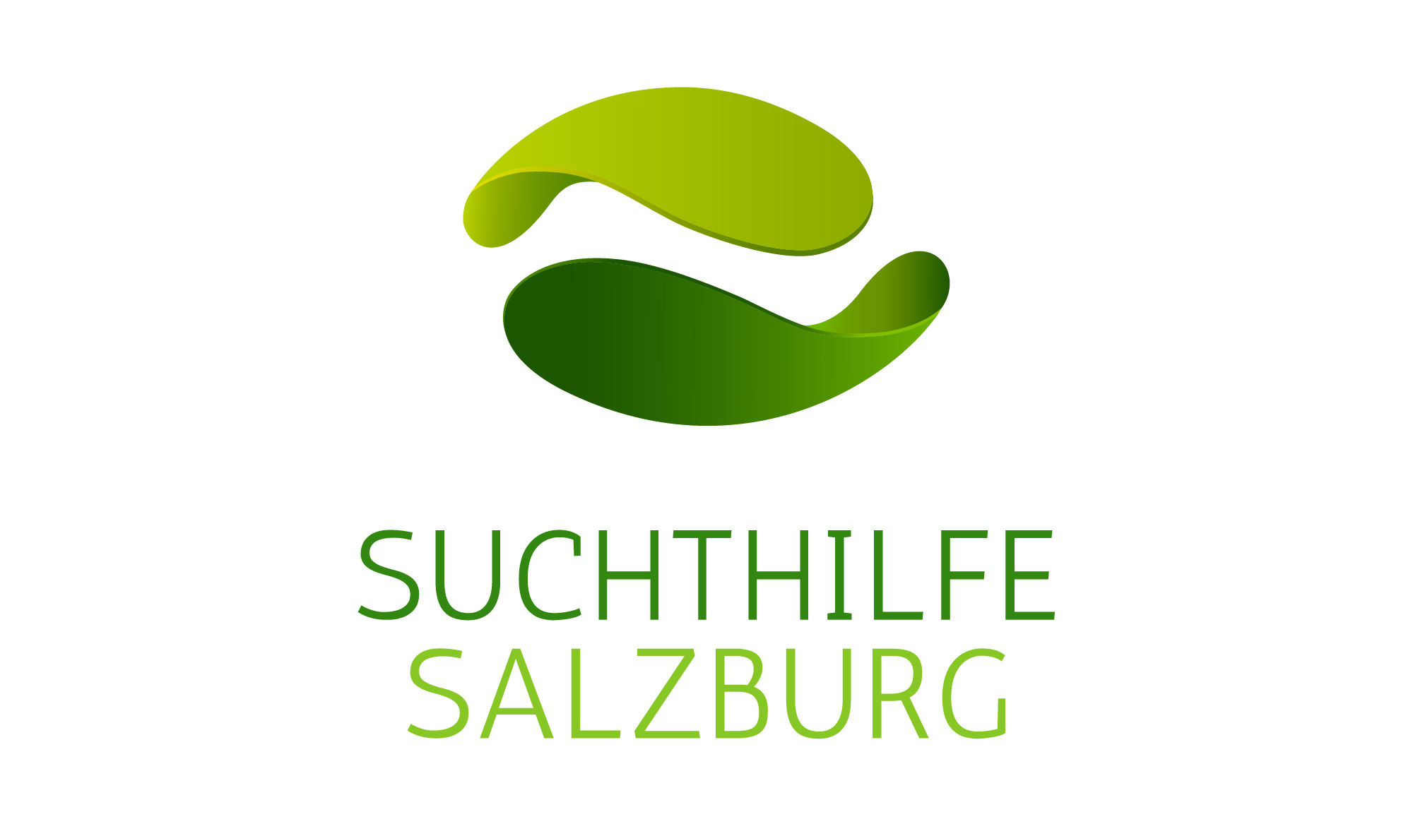 Logo der Suchthilfe Salzburg mit grünem Blattdesign und dem Schriftzug "SUCHTHILFE SALZBURG" in einer klaren, modernen Schriftart.