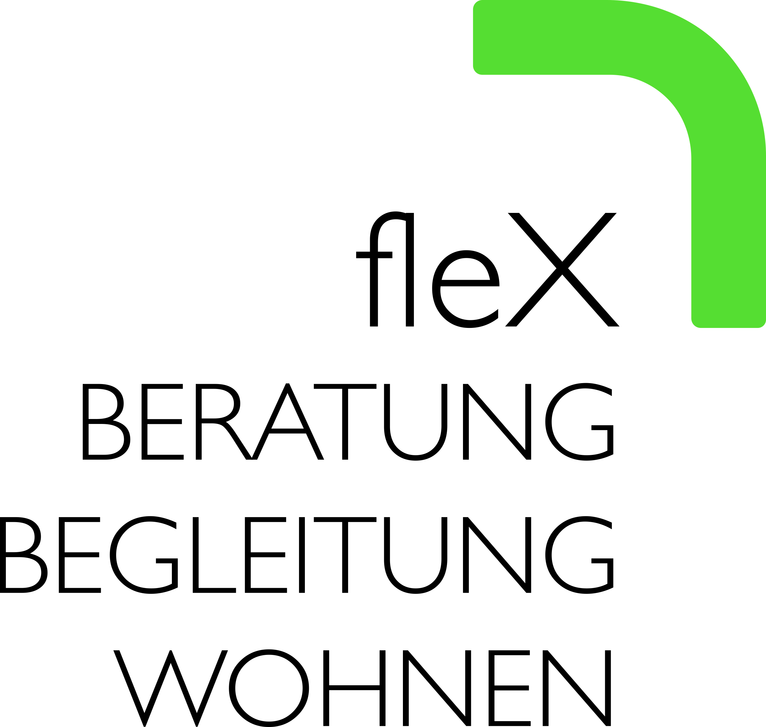 Logo von fleX, umfasst die Begriffe Beratung, Begleitung und Wohnen in klarer Schrift.